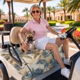thumbnail image 3 of Golf Cart Seat Covers for 2 Seater,Navy Blue Brown Microfiber Cart Seat Towel Blanket,Tropical Botanical Palm Leaves Retro Absorbent Breathable Non Slip Bench Seats Protector for Golf Course 51"x31", 3 of 9