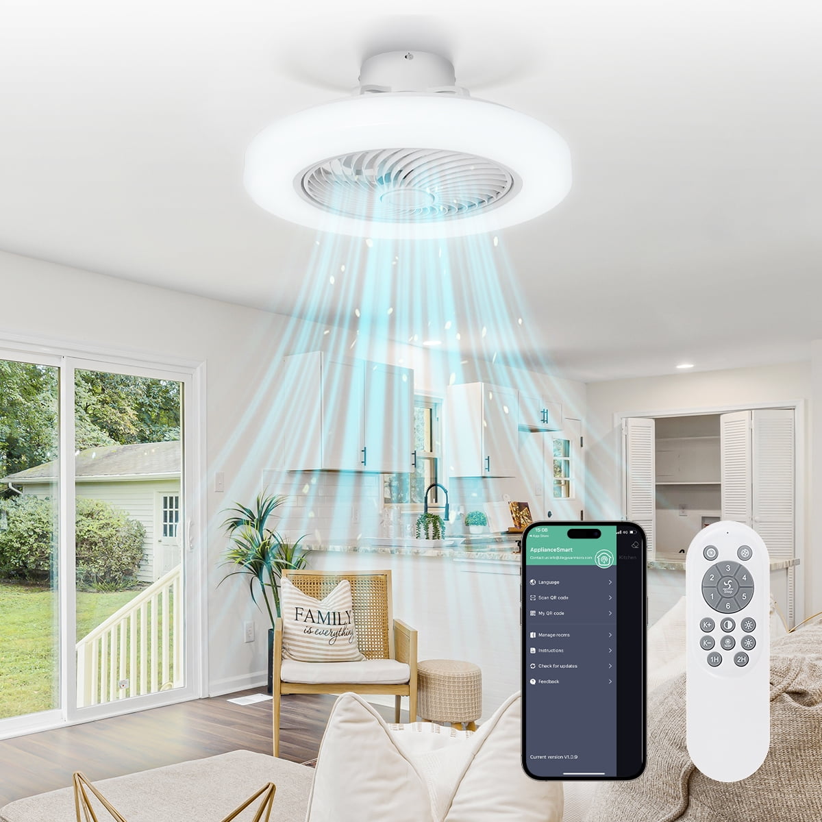 Blitzwill 3Colors Dimmable LED Ceiling Fan with Light, 6 Wind Speeds Adjusting with Remote