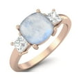 thumbnail image 2 of 925 Sterling Silver Rose Vermeil 7 MM Cushion Shape Moonstone Three Stone Engagement Women Valentines Day Gifts Ring, 2 of 3