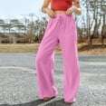 thumbnail image 4 of ZHUASHUM Women Casual Pants High Waist Joggers Wide Leg Solid Color Sweatpants Long Pants With Pocket Summer Leisure Daily Casual Beach Travel Vacation Outfits M Pink, 4 of 7