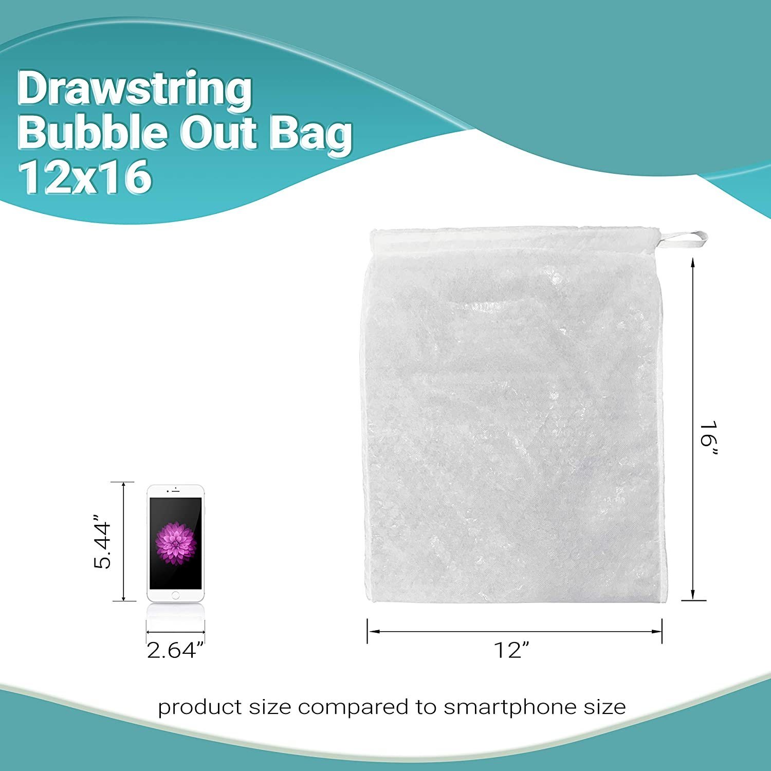 Pack of 10 Drawstring Bubble Out Bags 12 x 16. White Bubble Bags 12x16, Double Walled Bubble Pouch Bags for Packing, Moving, Shipping, Mailing, Bubble Cushioning Wrap Bags.