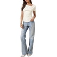 thumbnail image 2 of INSPIRE CHIC Short Sleeves Top for Women Ruched Going Out Crop Shirts Slim Fit Basic Tee Blouse XS White, 2 of 6