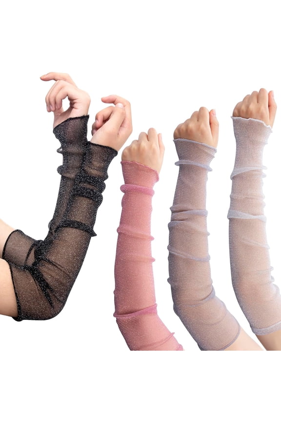 4 Pairs Lace Cooling Arm Sleeves for Women, Sun Protection Fingerless Mesh Covers