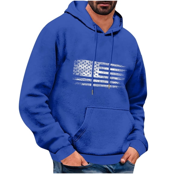 Wyobmus Flight U.S. Flag Hoodies for Men Casual Printed Sweatshirt Lightweight Long Sleeve Sport Pullover With Pocket Drawstring Workout C-Blue