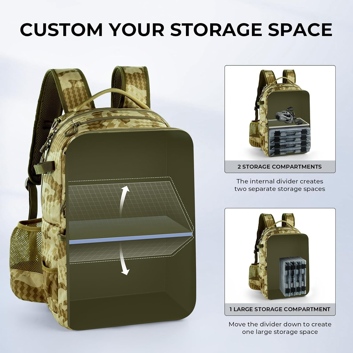 KastKing Fishing Tackle Backpack with Removable Bait Binder Rod Holders Storage Fishing Gear- BaitSpace-50L