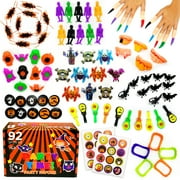 Halloween Party Favors Bulk Toys Assortment 92PCS- Bucket Stuffers Pinata Filler - Halloween Treat Bags - Trick or Treat Toys Trinkets For Kids Classroom Treasure Chest - Carnival Prizes