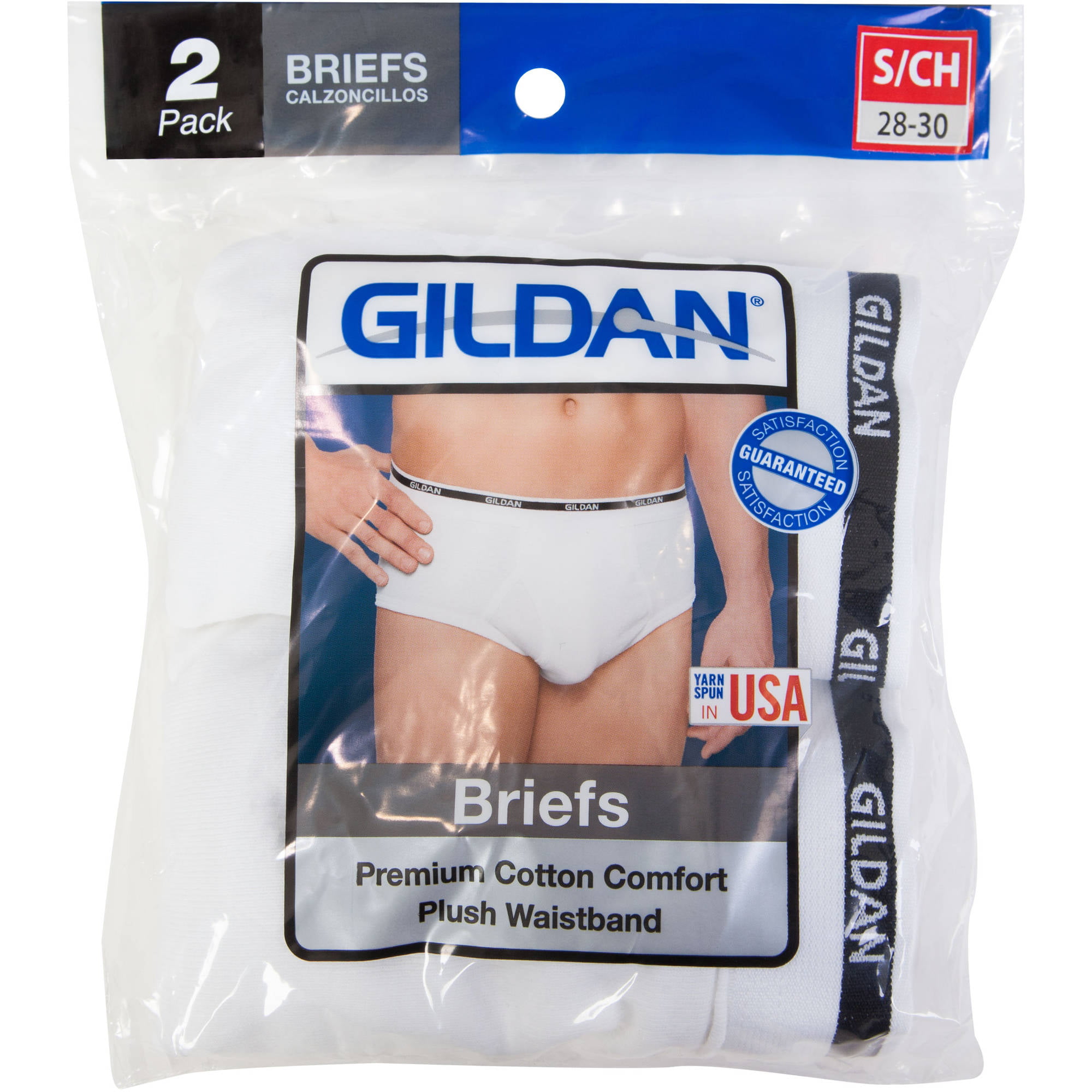 Men's Plush Waistband White Brief Underwear, 2-Pack