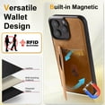 thumbnail image 3 of Compatible with iPhone 16e Phone Case,Back Magnetic Flip Kickstand,With Card Slots,RFID Blocking PU Leather Shockproof Anti-fall Durable Ultra Slim Wallet Phone Case Cover,Brown, 3 of 8