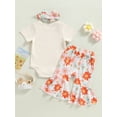 thumbnail image 2 of xiaxaixu Baby Girl Spring Outfits, Short Sleeve Rainbow Romper + Floral Flare Pants + Headband Set, 2 of 8