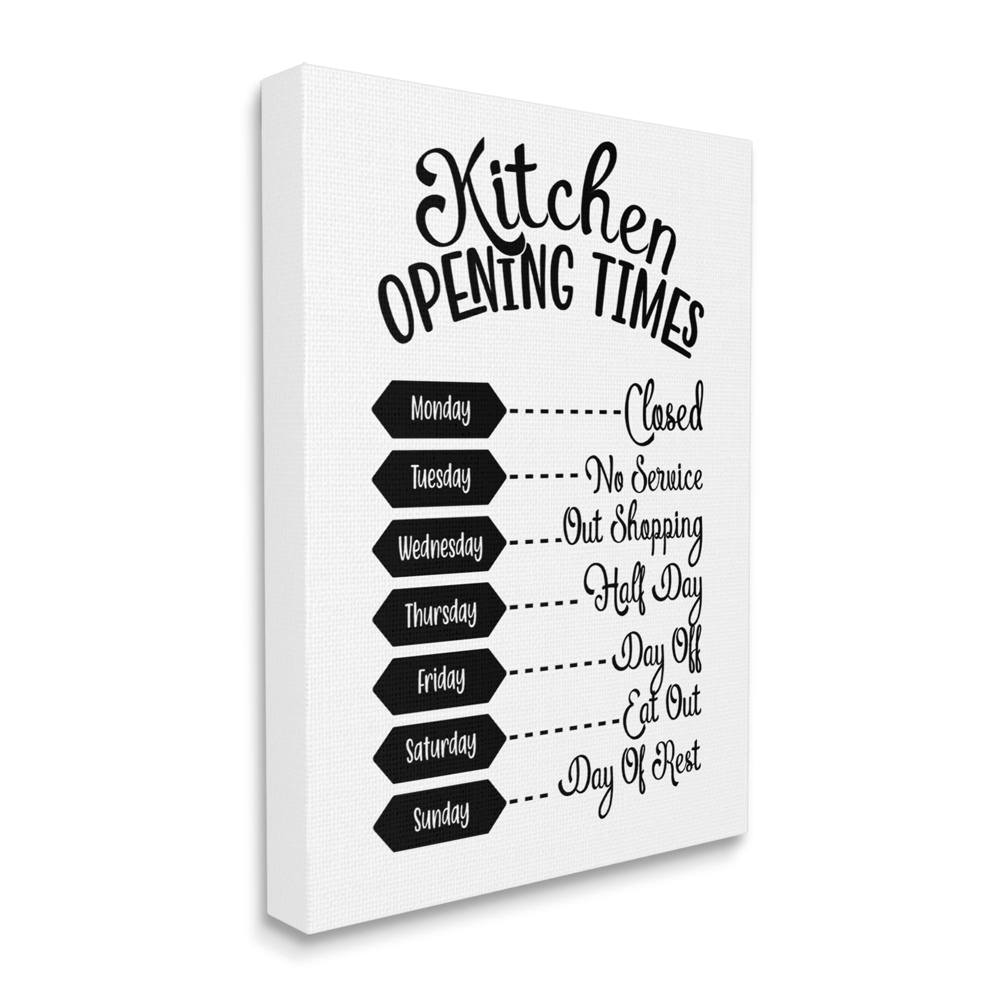 Stupell Industries Kitchen Opening Times Humorous Antique Text Style Graphic Art Gallery Wrapped Canvas Print Wall Art, Design by Lettered and Lined