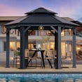 thumbnail image 2 of HWG20-033 Outdoor Galvanized Steel Hardtop Patio Gazebo Pergola w/Aluminum Frame, Prime Curtains and nettings include Black 15' x 15', 2 of 5