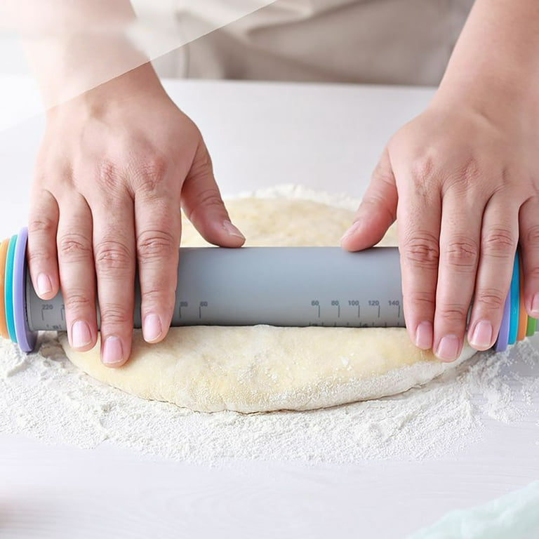 Rolling Pin Adjustable Steel Rolling Pin, with 4 Removable Rings and Mat  for Baking 