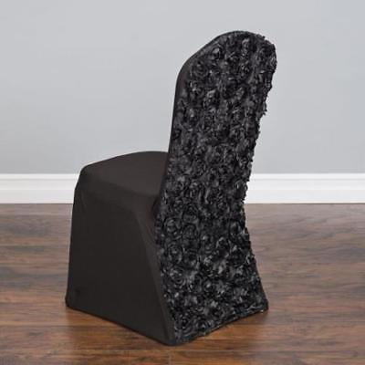 Cover Stretch Satin - Satin Rosette Stretch Banquet Chair Cover Black