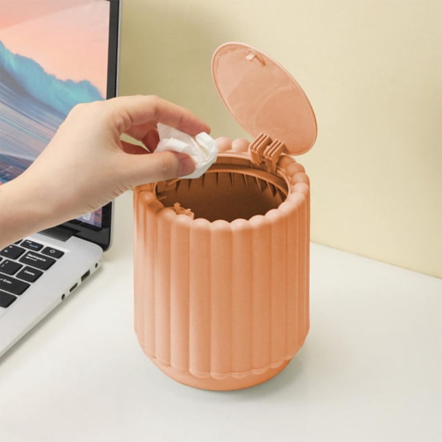 Creatives Mini Desktop Trash Can with Lid, Push-Open Office and Home Desk Waste Bin, Compact 5.91 Inch Plastic Storage Bucket for Bathroom Counter and Car