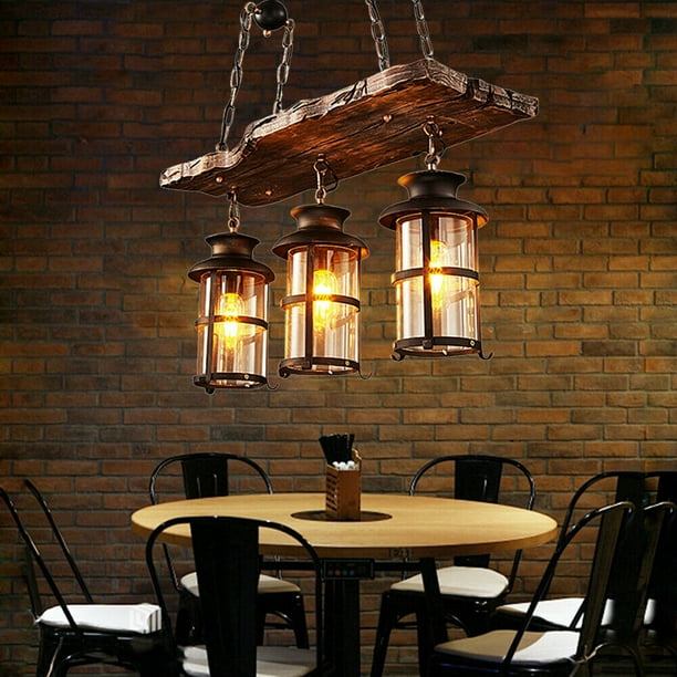 3Light Chandelier Wooden Retro Rustic Pendant Light Industrial