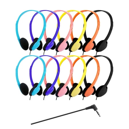 QWERDF 12 Packs Headphones Bulk Classrooms Students Wired Earphones for School Durable Individually Wrapped in 6 Colors