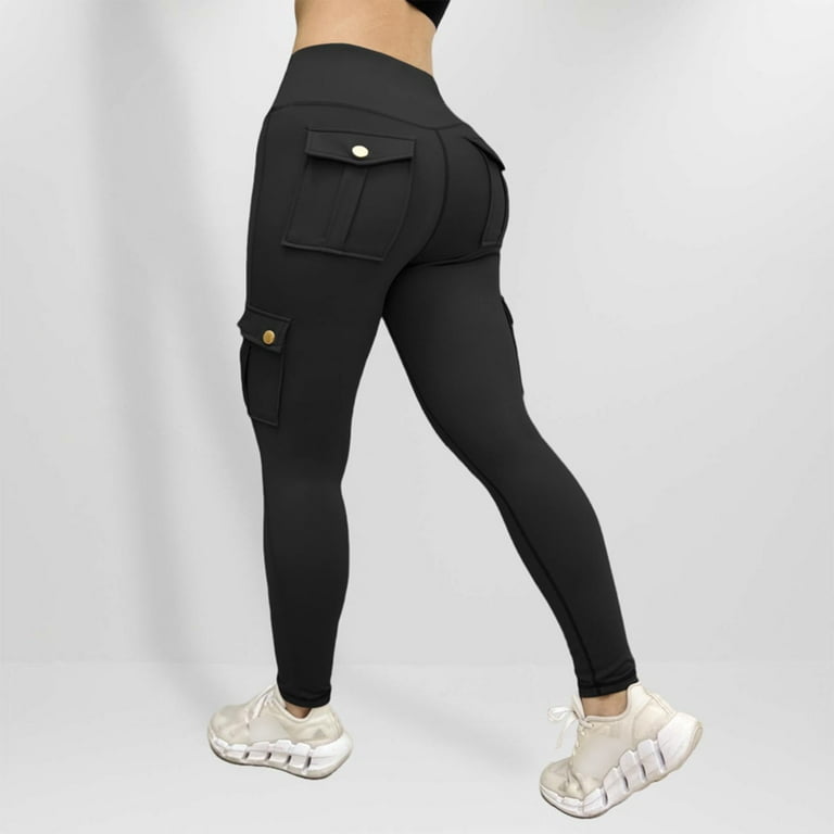 Posijego Cargo Yoga Leggings for Women Butt Lift Slim Leggings with Flap  Pockets Stretchy Workout Pants 