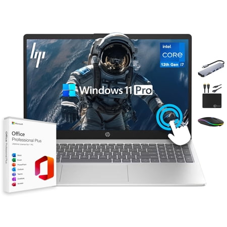 HP 15.6 FHD IPS Touchscreen Pavilion Laptop, Computer, 10-Core Intel i7 Processor, 64GB RAM, 1.5TB Storage (1TB SSD + 500GB Ext), Wi-Fi 6E, Windows 11 Pro+Lifetime Microsoft Office, MarxsolAccessory