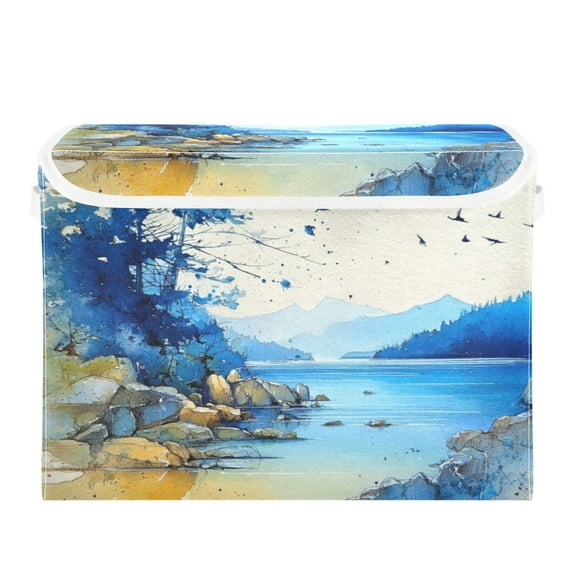 Storage Box With Lid 16.5x12.6x11.8In Foldable Stacked Household Storage Box Watercolor Sky