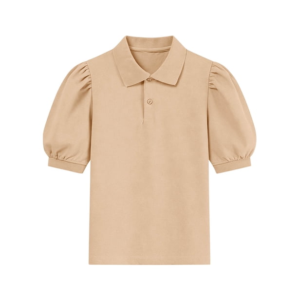 Odeerbi Camisas de Golf Para Niñas Peter Pan Collar Puff Camisas de Tenis de Manga Corta Uniforme Escolar