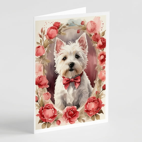 Westie Terrier Valentine Roses Greeting Cards Pack of 8 7 in x 5 in