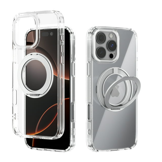 GadgetCom Étui Magnétique Compatible avec Apple iPhone 16 Pro, Étui Rigide Transparente avec Support, Étui de Protection
