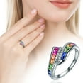 thumbnail image 2 of Inlaid Diamond Rainbow Colored Gemstone Ring Finger Jewelry Birthday Proposal Gift Bridal Engagement Party Ring, 2 of 8
