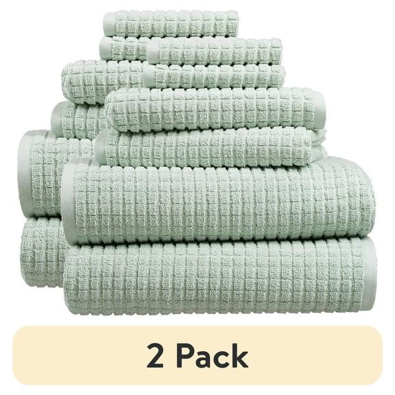 (2 pack) Hotel Style 6-Piece Egyptian Cotton Textured Bath Coordinate Towel Set, Soft Sea