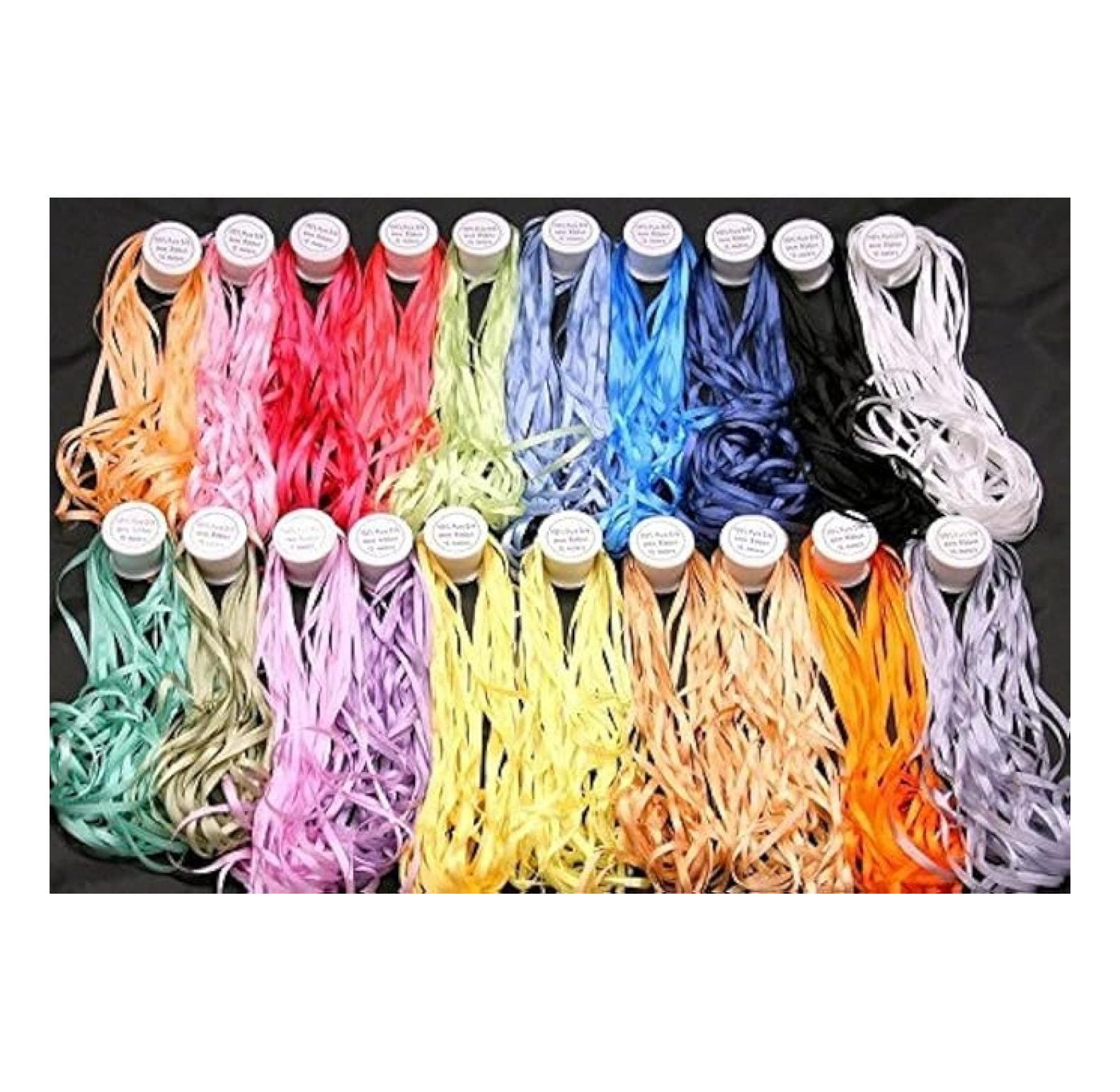 100% Silk Ribbons - 20 Spools, 4mm x 10M - Embroidery Craft Ribbon Set, Assorted Colors - Sewing, Scrapbooking, Gift Wrapping, DIY Projects