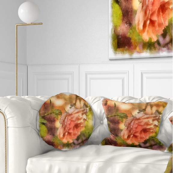 Designart Full Bloom Orange Rose Watercolor - Floral Throw Pillow - 12x20