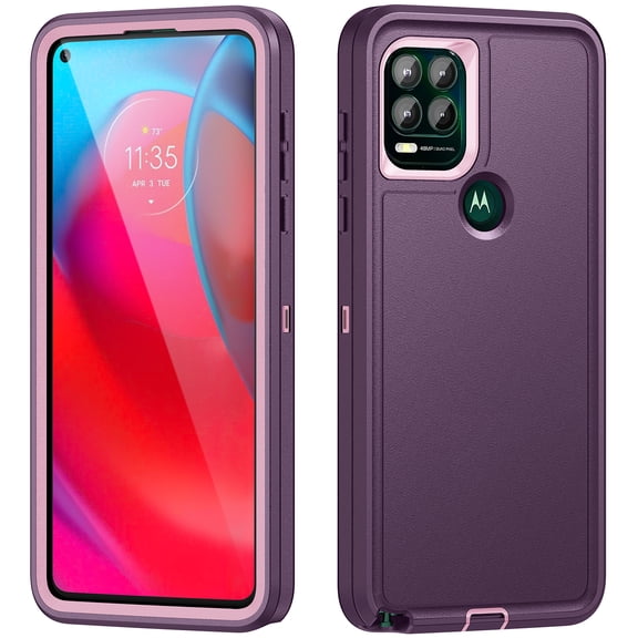 Corliven for Moto G Stylus 5G (2021) Case, Shock-Absorbing PC TPU Back Cover with Raised Edges and Non-Slip Grip, Purple Pink