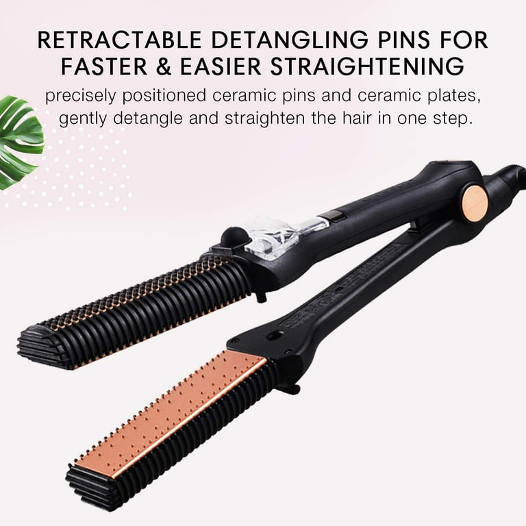 Maxiglide RP Hair Straightener by Maxius with Patented Flat Iron Retractable Detangling Pins for Faster Styling Steam Burst Technology for Healthy