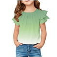 thumbnail image 3 of Jinhomg Cute Shirt for Girls 2025 Trendy Flutter Sleeve Ruched Tops Casual Comfy Gradient Crew Neck Tunic Blouses Green 5 Years, 3 of 7