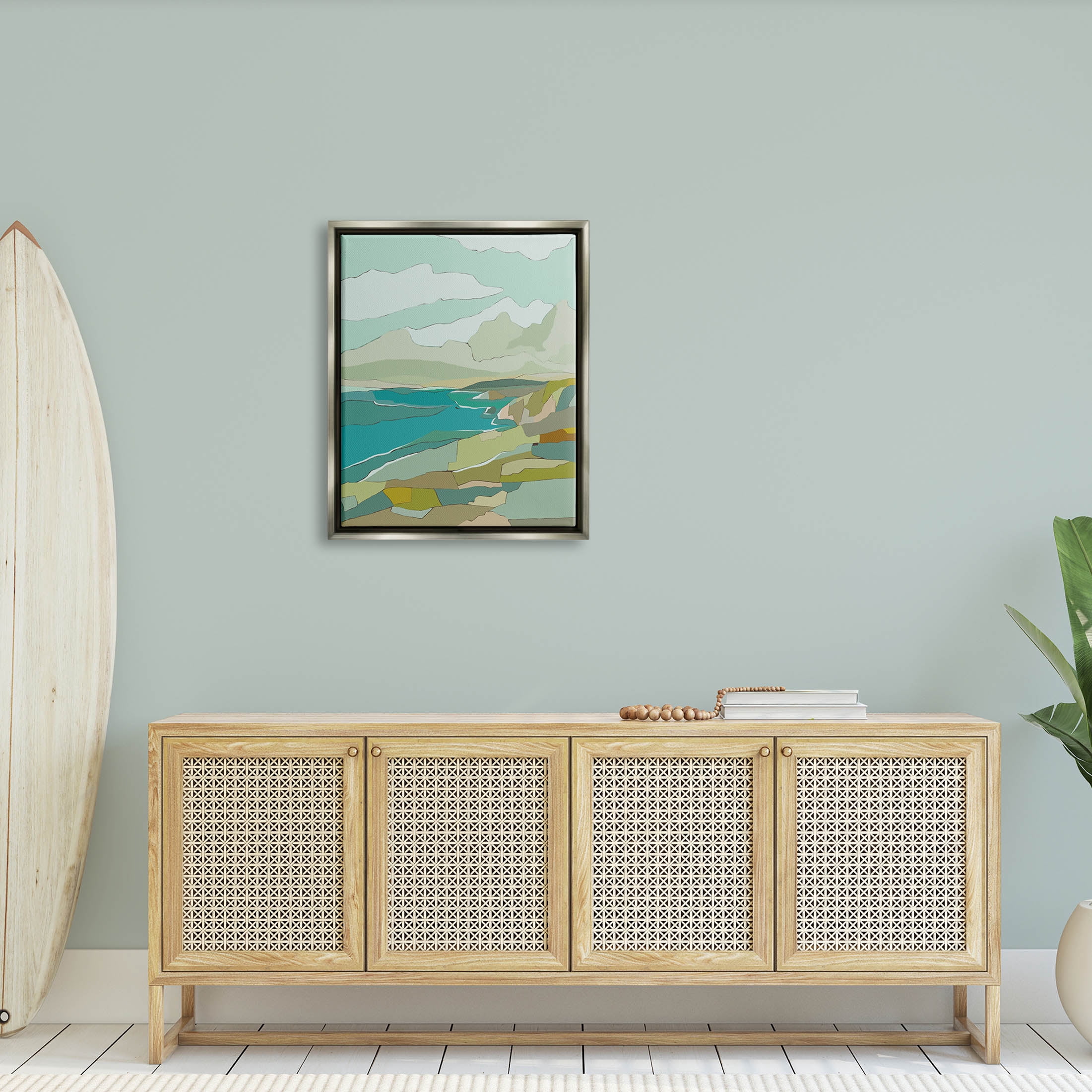 Stupell Industries Contemporary Mountainous Blocked Shore Graphic Art Luster Gray Floating Framed Canvas Print Wall Art, Design by Nikita Jariwala