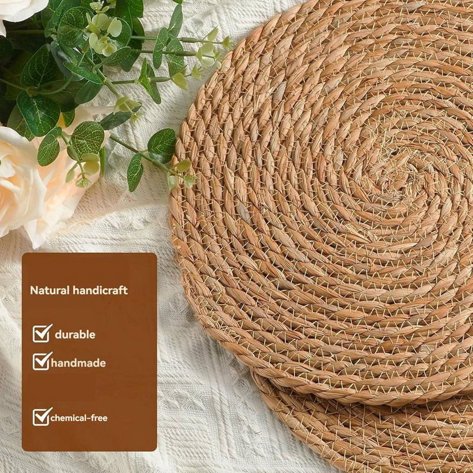 Natural Water Hyacinth Placemats Set of 8, Heat Resistan T Rattan Woven Mats for Outdoor Dining