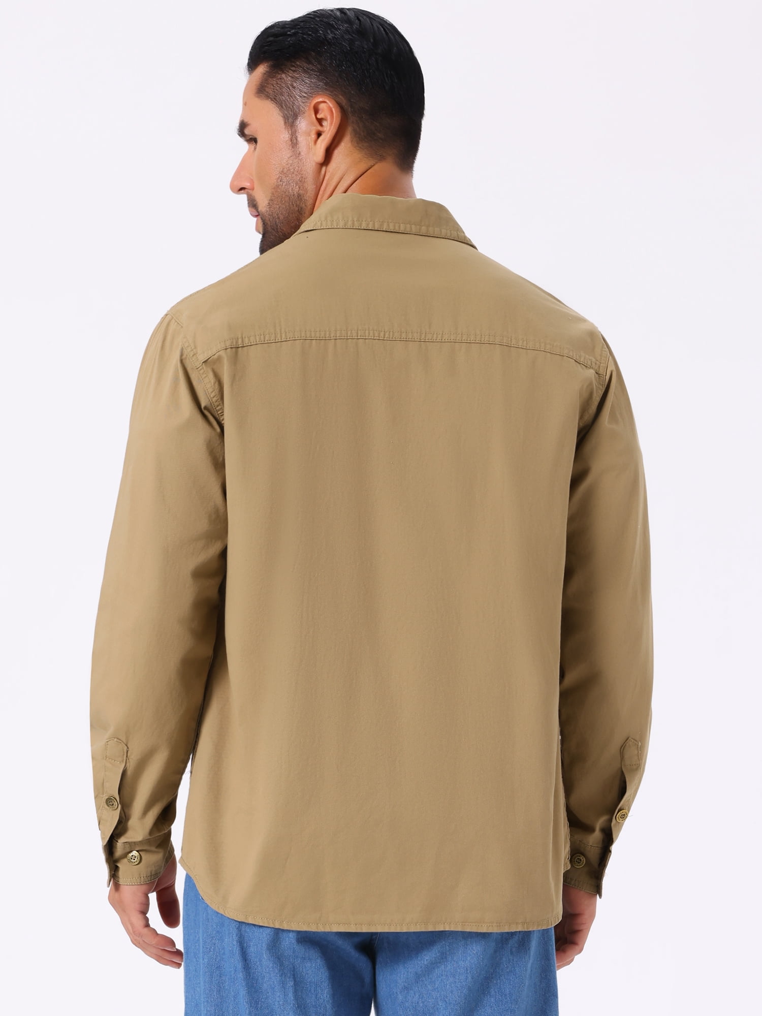 DARING DIVA Men's Casual Workwear Long Sleeve Button Down Hiking Shirts M Khaki
