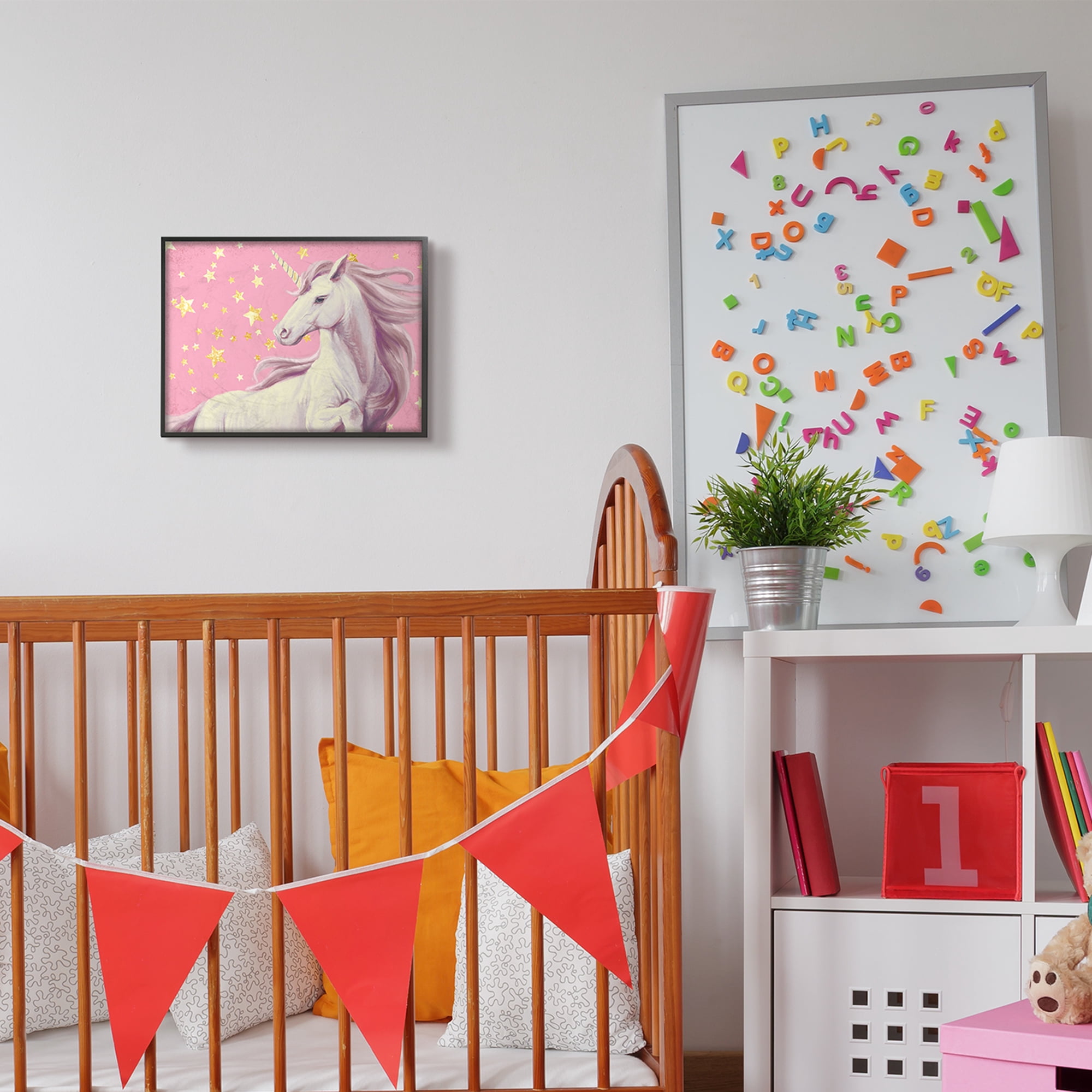 Stupell Industries Adorable Unicorn in Pink Starry Sky Black Framed by Ziwei Li