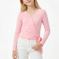thumbnail image 4 of Ticikt Kids Girl's Tie Wrap Top Long Sleeve V Neck Crop Tops Shirt Slim Fit Dance Fairy Yoga Workout Blouse For,Pink, 4 of 6