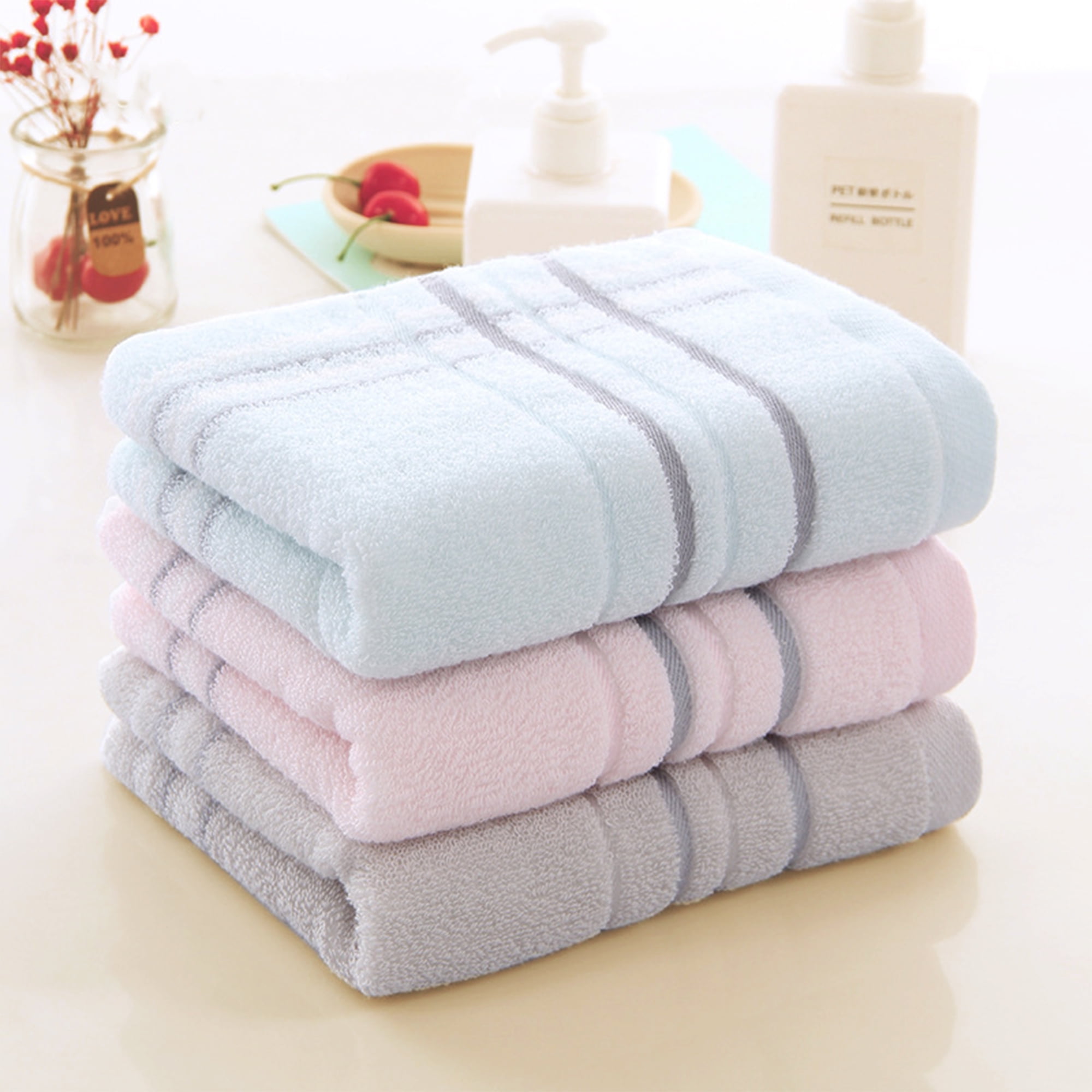 Unique Bargains Striped Cotton Hand Towels 13" x 29" Soft Set Blue 4-Piece