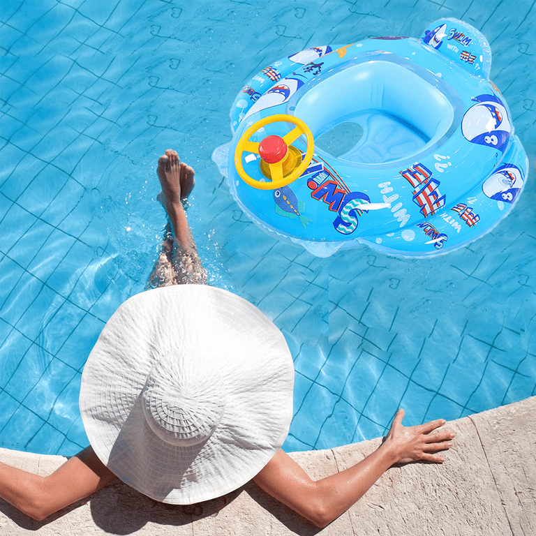 Baby Pool Float, Infant Seat Boat Inflatable Swimming Ring Trainer Waist  Pool Float with Double Handle, Childrens' First Swim Floaties Bathtub Toys