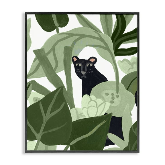 Stupell Industries Panther Peeking from Leaves Plants & Flowers Painting Black Framed Art Print Wall Art, 11 x 14