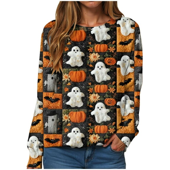 Womens Halloween Sweatshirts Fashion Graphic T Shirts Long Sleeve Pullover Tops Fall Clothes 2025
