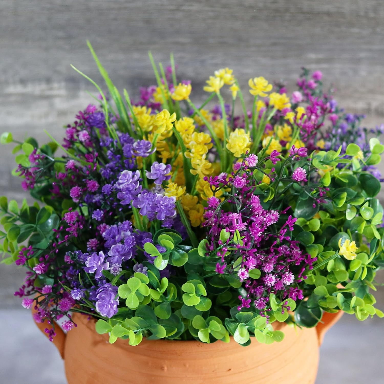 Artificial Fake Flowers, UV Resistant Faux Flowers Arrangement, Fake Plants Greenery Shrubs for Indoor Outdoors, Home Garden Patio, Porch, Hanging Planter, Window Box Farmhouse (12pcs Multi-color 3)