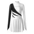 thumbnail image 4 of Oyolan Women Girls Sequins Figure Skating Dress Long Sleeves Contrast Color Mesh Patchwork Ballet White M, 4 of 7