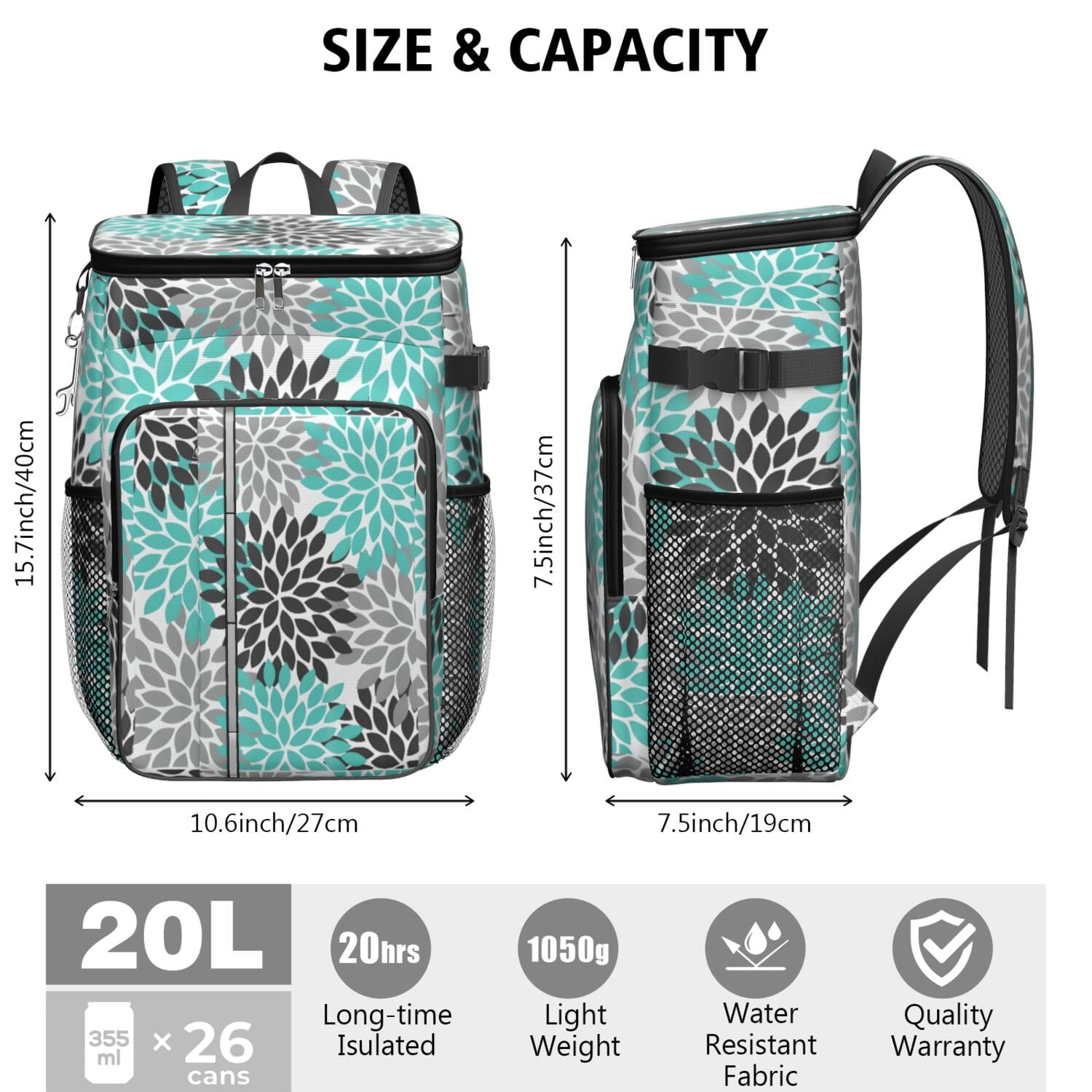 Travel Cooler Bag - Boho Bohemia Pioneer Flower Art Camping Beer Cooler Backpack with Bottle Opener- Waterproof Insulated Picnic Backpacks - Cooler Bag for Beach