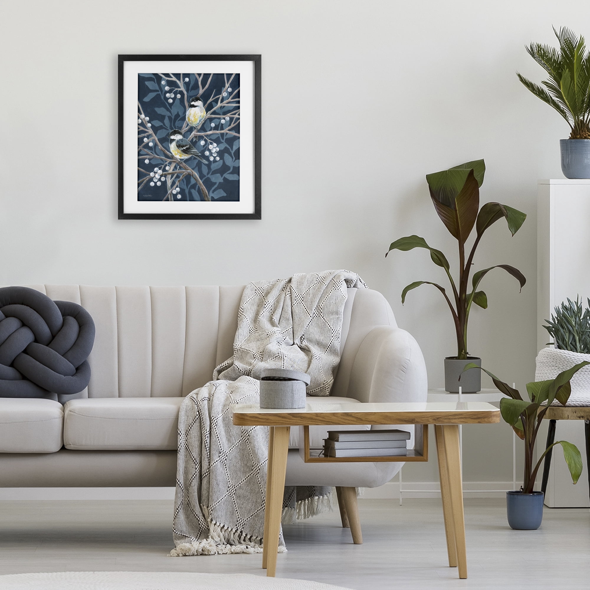 Stupell Industries Chickadees on Winter Berries Black Framed Print Under Glass, design by Diane Kater