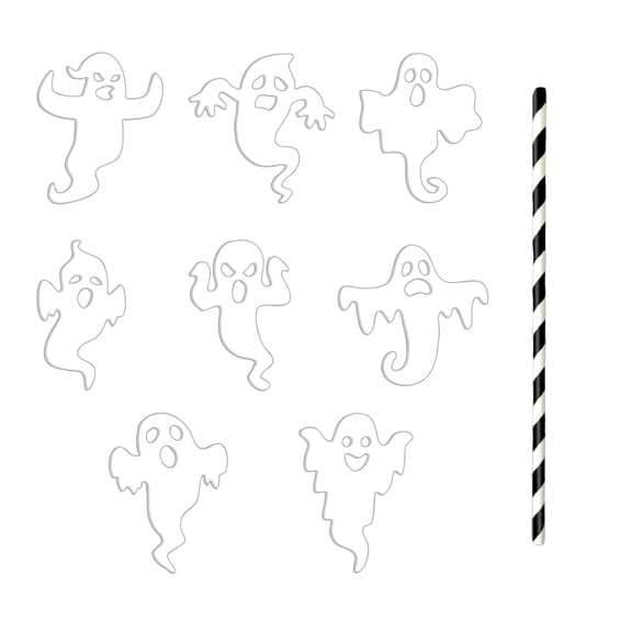 Straw Decorative Toppers, Ghost Shaped Halloween 8 Pack, Halloween Themed Beverage Party Supplies, for Drinks Cocktails Milkshake Smoothie Halloween Trick Or Treat Events Costume Party Haunted House