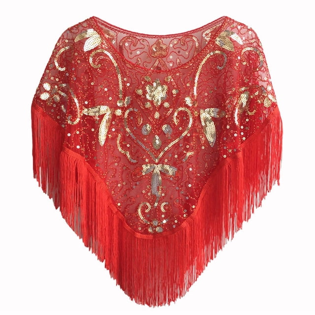 Aocisk Robe Châle Cape Élégante à Paillettes pour Femme, Enveloppe, Étole Douce, Rouge Melon D\'eau, Taille Unique