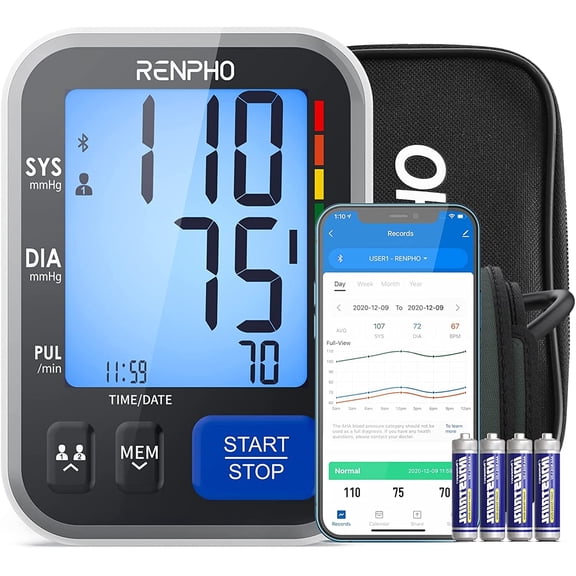 RENPHO Bluetooth Upper Arm Blood Pressure Monitor, Smart Digital Large Cuff Blood Pressure Machine, LCD Display, 2-Users, Unlimited Memories Accurate BP Cuffs for Home Use, App for iOS Android
