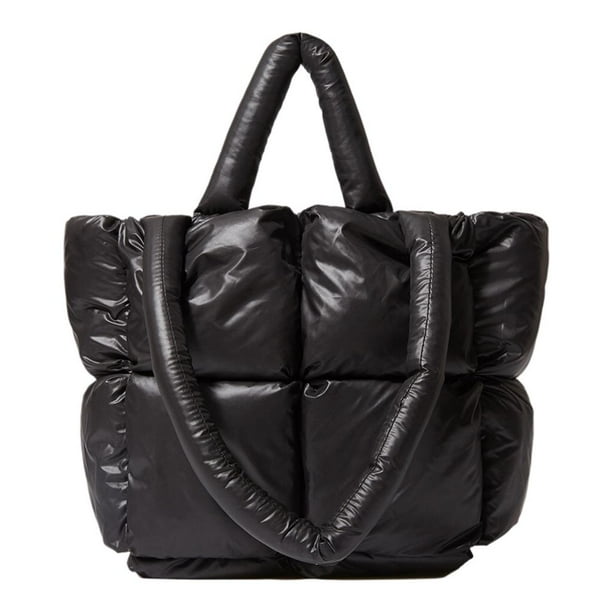 Bolso de Hombro Acolchado de Invierno, Bolso de Mano para Mujer, con Marco Ancho, de de Moda para Damas, Niñas, Días, Negro Sunnimix Bolso de mujer